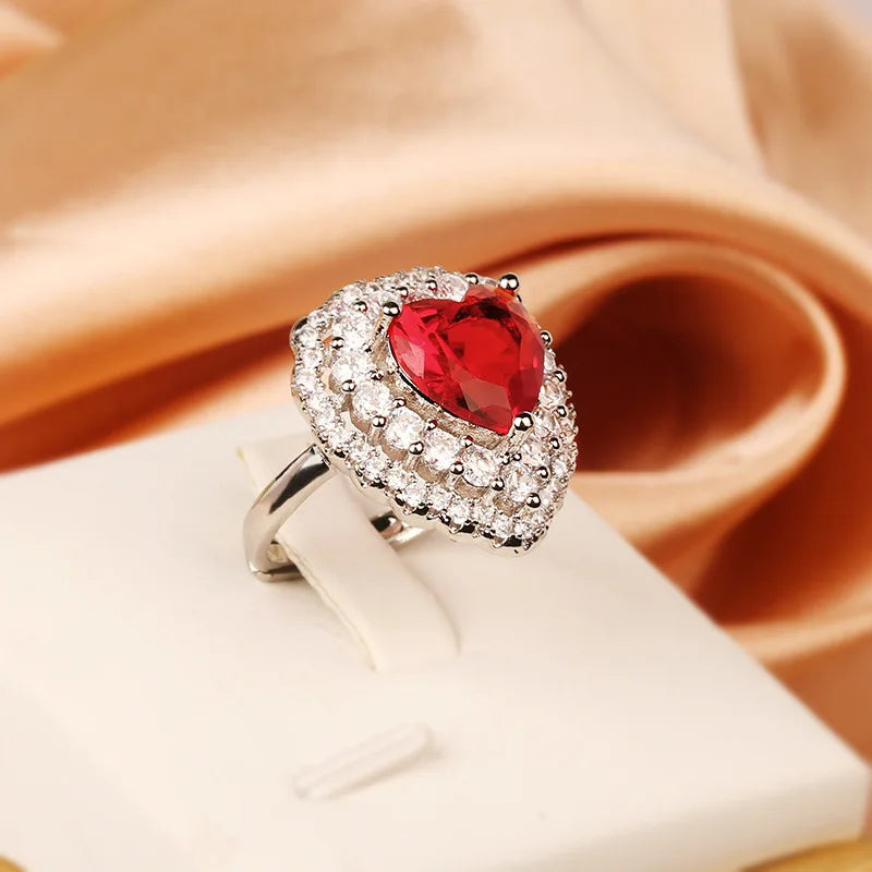New 925 Silver High Quality Full Diamond Heart Ring Female Party Birthday Jewelry Gift Wholesale