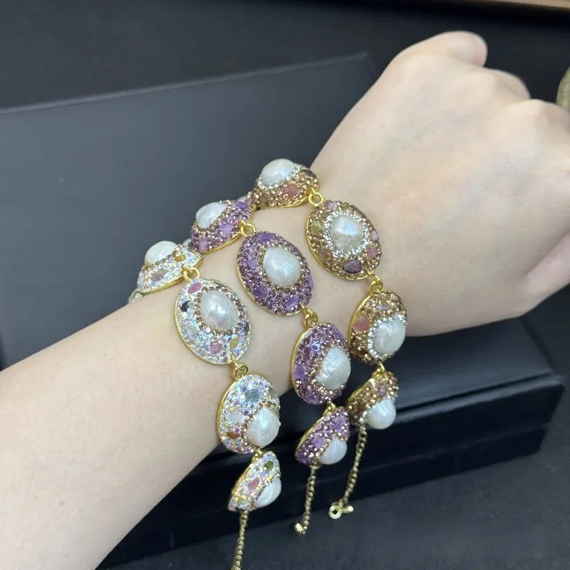 Baroque Pearls Bracelets for Women Inlaid Rhinestones Geometric Exquisite Jewelry Fashion Elegant Versatile Pulseras Mujer