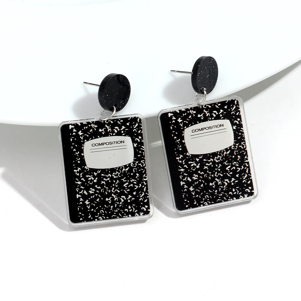 Creative Acrylic Notebook Dangle Earrings for Women Funny Geometric Drop Earring Party Jewelry Gifts