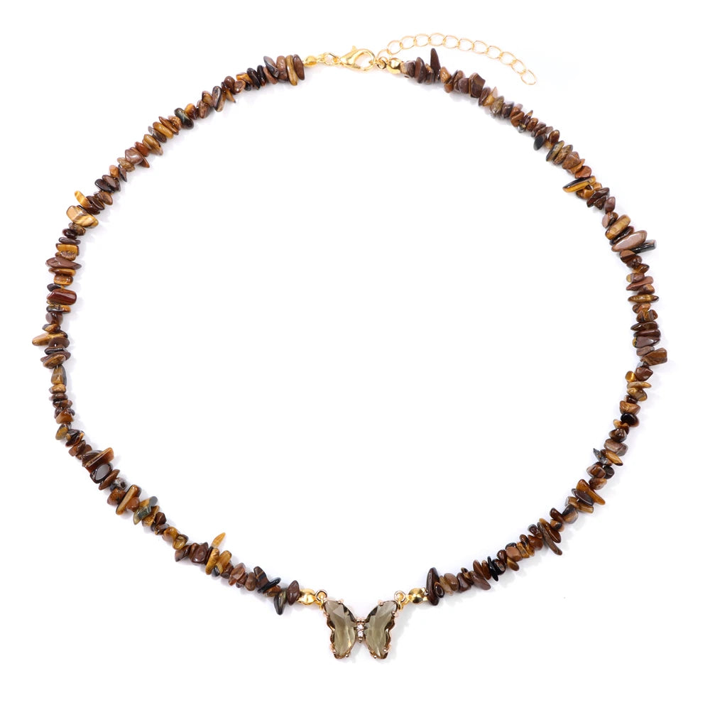 Trendy Butterfly Crystal Necklace Natural Purple Amethysts Quartzs Crystal Chip Stone Necklace Jewelry Gift For Women Couple