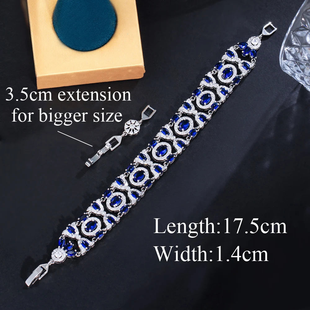 ThreeGraces High Quality Light Blue Cubic Zirconia Silver Color Elegant Link Chain Bridal Bracelet for Women Party Jewelry BR310