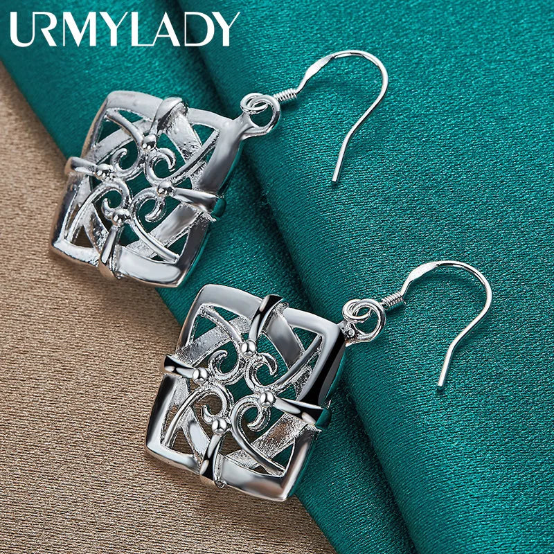 URMYLADY 925 Sterling Silver Four Leaf Flower Earrings For Women Charm Wedding Party Fashion Jewelry