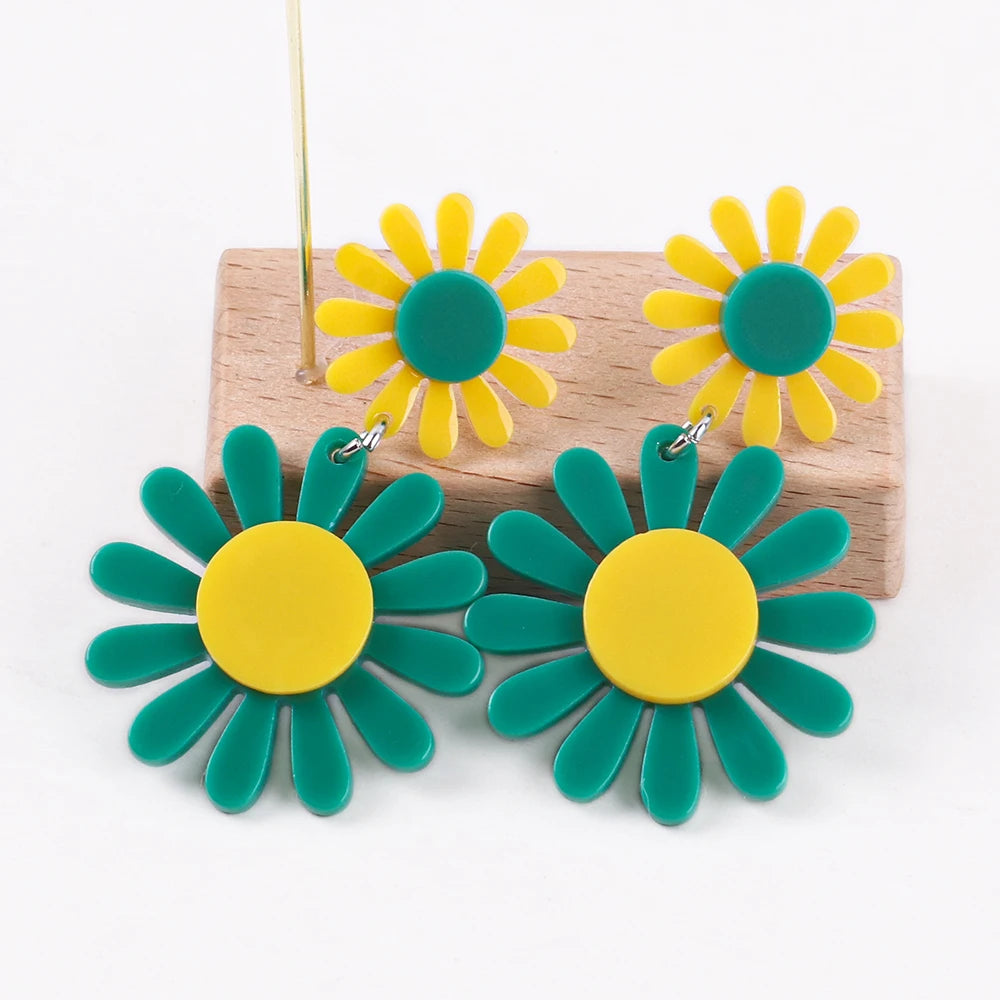 FishSheep Korean Cute Acrylic Flower Earrings for Women Trendy Geometric Daisy Pendant Drop Earrings 2022 Fashion Jewelry Gifts