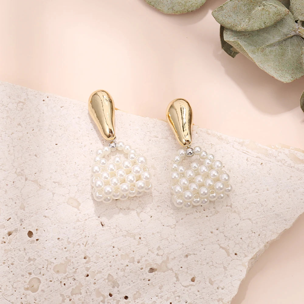 Badu Handbag Shape Imitation Pearl Drop Earrings for Women 2025 New Fashion Jewelry Party Girl’s Elegant Accessories