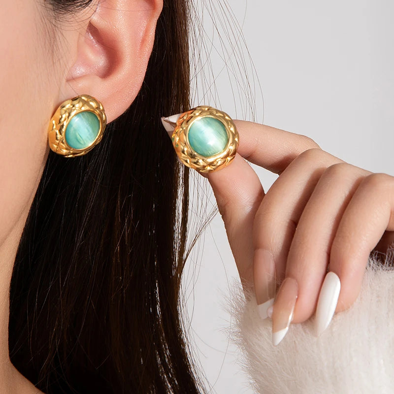 ANENJERY 316L Stainless Steel Colorful Round Card Stud Earrings For Women Fashion Simple New Popular Jewelry Gifts Wholesale