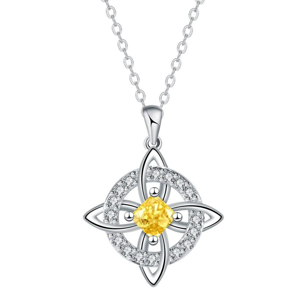 Dainty 5A Birthstone Pendant Necklace 12 Pieces Zirconia Magic Witch Knot Necklace for Women Good Luck Amulet Protection Jewelry