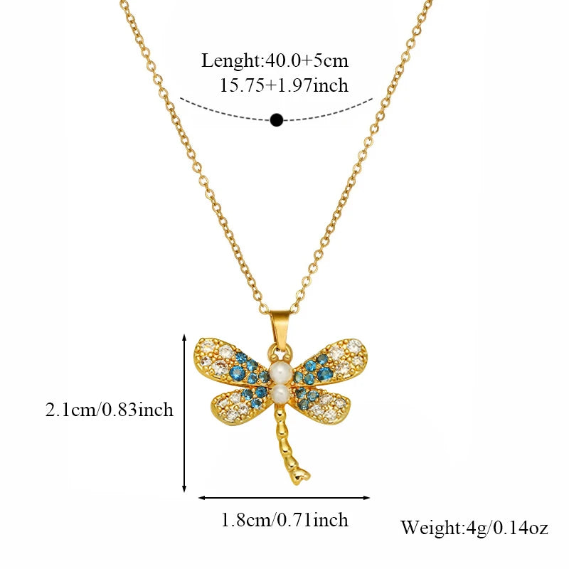 EILIECK Women's Cute Trendy Dragonfly Pendant Necklace 18K Gold-plated Stainless Steel Neck Chain Daily Water-resistant Jewelry