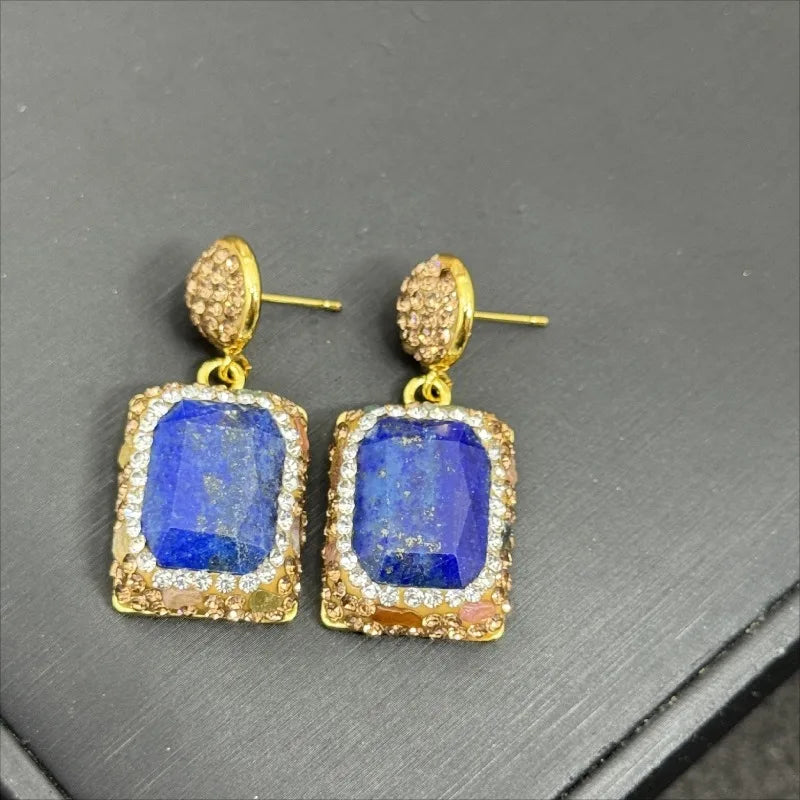 Natural Stones Earrings for Women Crystal Geometric Vintage Elegant Jewelry Light Luxury Fashion Dinner Party Aretes De Mujer