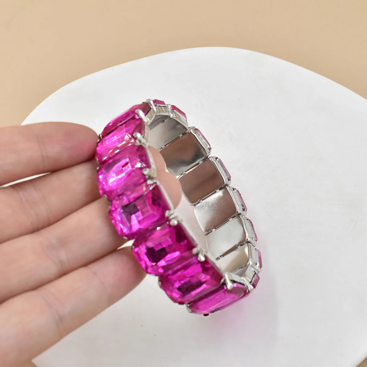 2026 New fashion Jewelry crystal Women charm bracelet colorful Geometric square elastic thread white Elliptical glass bracelet