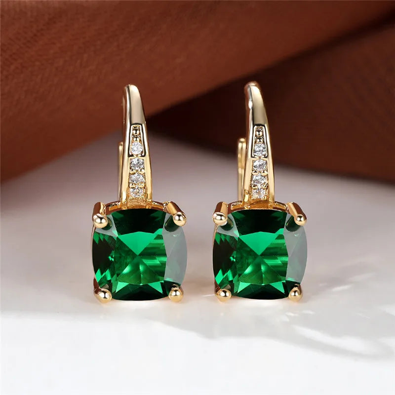 Blue Zircon Square Stone Luxury Crystal Rainbow Hoop Earrings Boho Gold Color Engagement Wedding Jewelry For Women