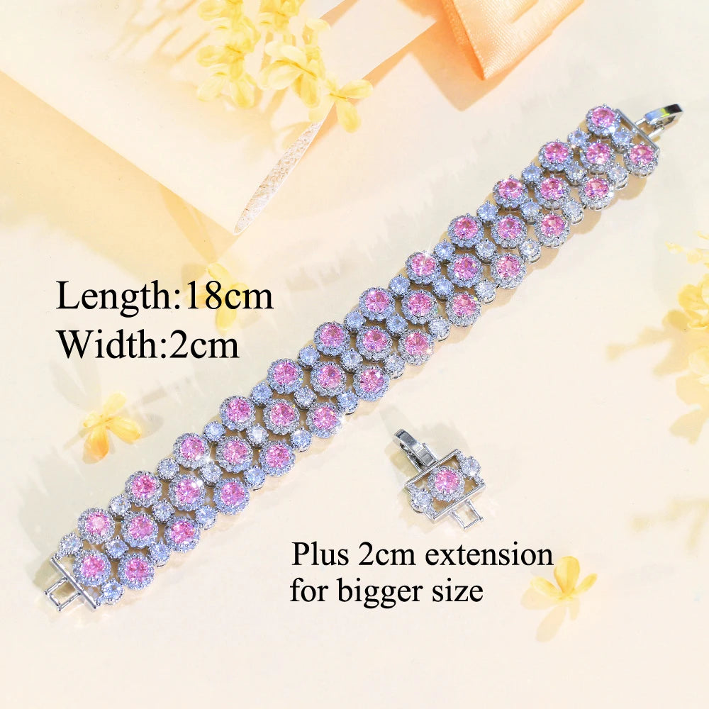ThreeGraces Luxury Shiny Green White Zircon Big Wide Party Bracelet for Women Gorgeous Dubai Wedding Evening Party Jewelry BR400