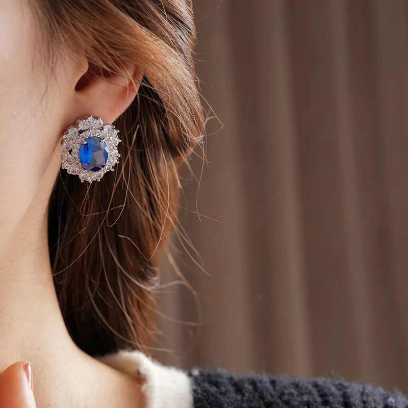 Medium Vintage Inlaid Rhinestone Three-piece Jewelry Set Oval Ring Earring Light Luxury Fashion Necklace Accessories Set