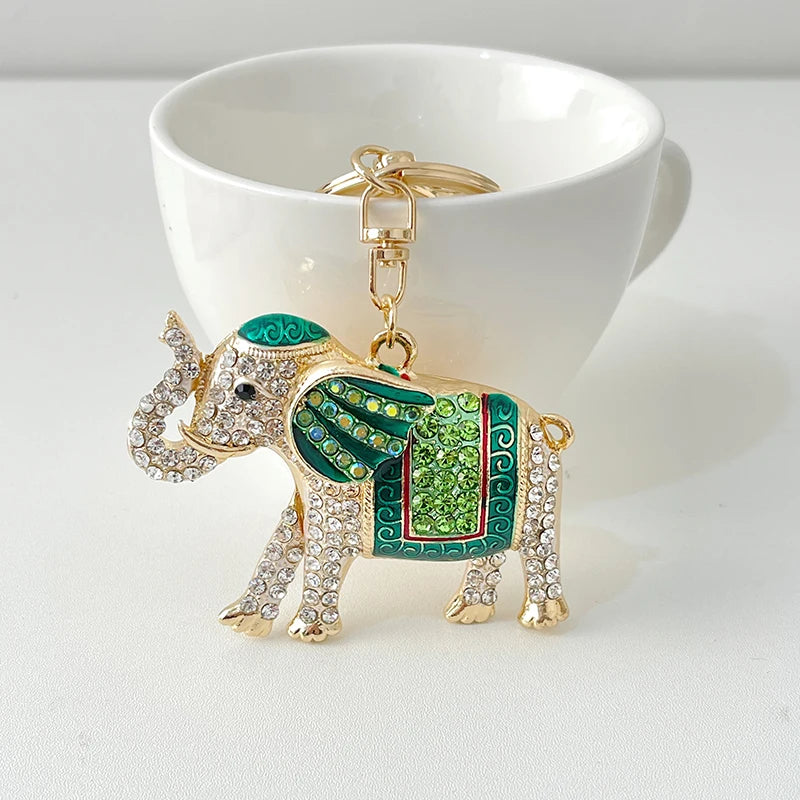Exquisite Precious Stones Inlaid Thailand Elephant Car Keychain Elegant Pendant Gift for Friends Key Chains Ring Porte Clef