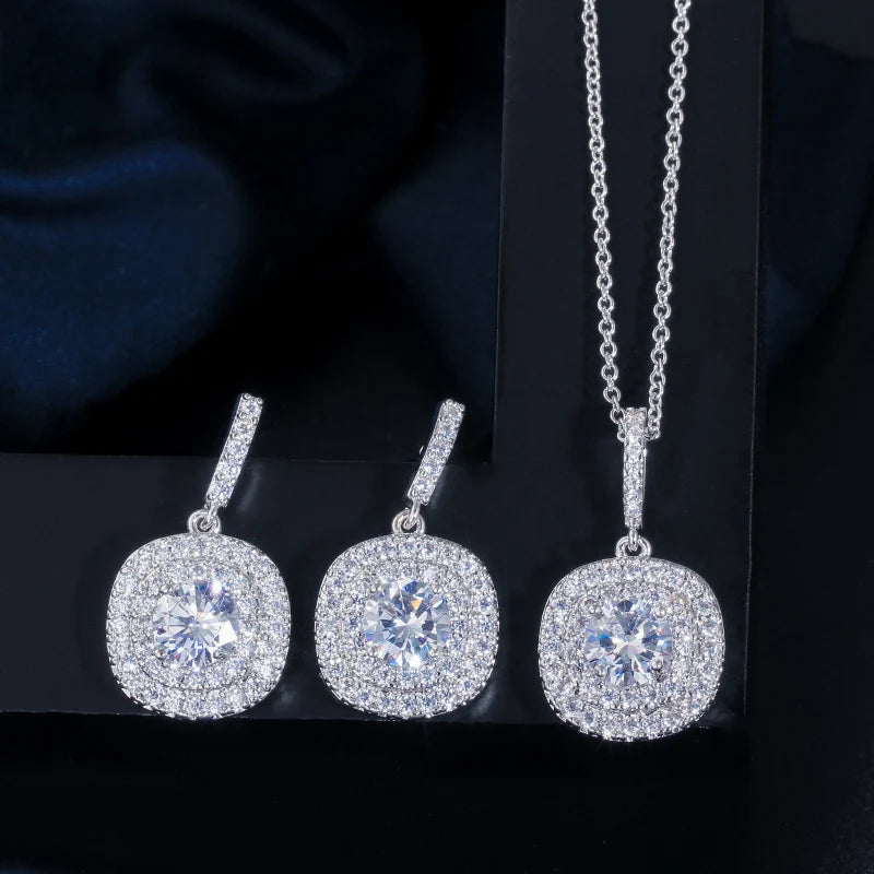 ThreeGraces New Fashion Shiny Green Zirconia Earrings and Pendant Necklace Wedding Evening Party  Jewelry Set for Women JS581