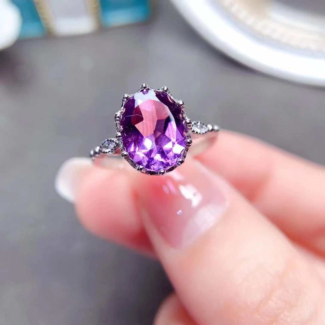 2ct VVS Grade Natural Amethyst Silve Ring 10% Real 925 Silver Ametyst Jewelry 18K Gold Plating Gemstone Ring