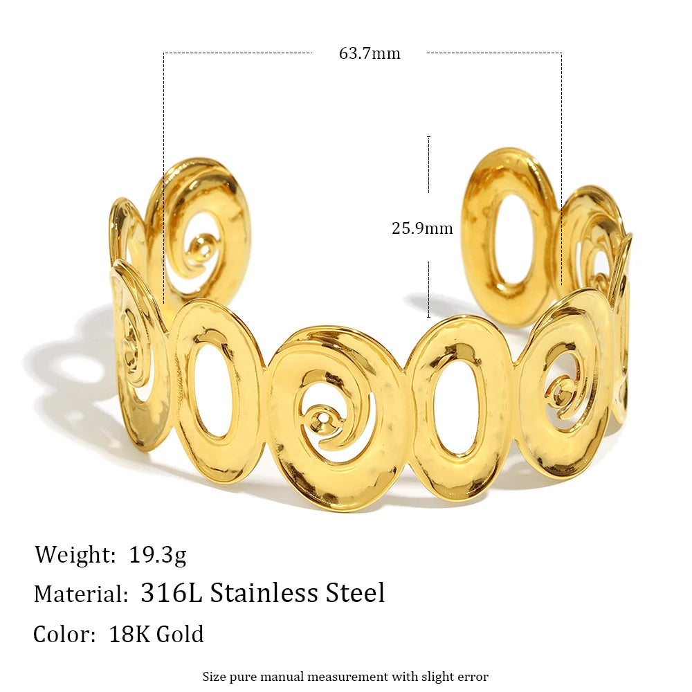 E.B.belle Stainless Steel Fashion Style Hollow Spiral Oil Pressed Bracelet 18K Gold Plated Tarnish Free Women's Gift