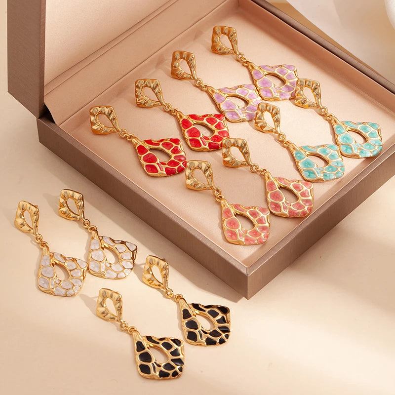 ANENJERY 316L Stainless Steel Hollow Irregular Geometry Earrings For Women Bohemia Personality Fashion Jewelry Gifts Wholesale