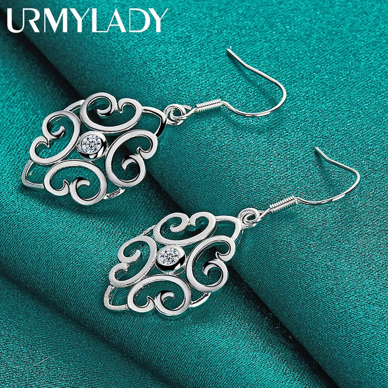 URMYLADY 925 Sterling Silver Hollow Flower Earrings For Women Wedding Party Fashion Charm Jewelry Gift