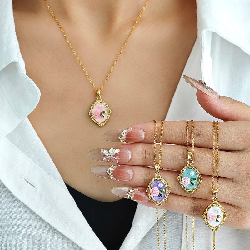 ANENJERY 316L Stainless Steel Irregular Pendant Flower Butterfly Heart Necklace For Women Romantic Niche Jewelry Gifts Wholesale