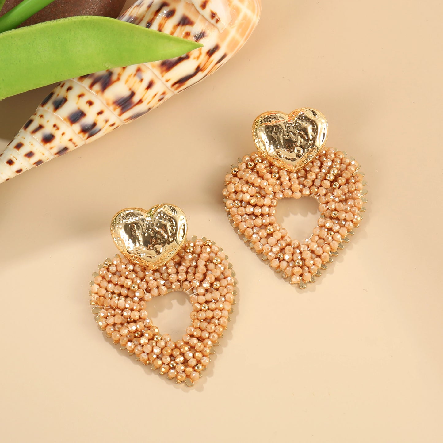 Badu Big Heart Shape Drop Earrings Handmade Crystal Beads Earrings for Women Boho Fashion Jewelry Gifts