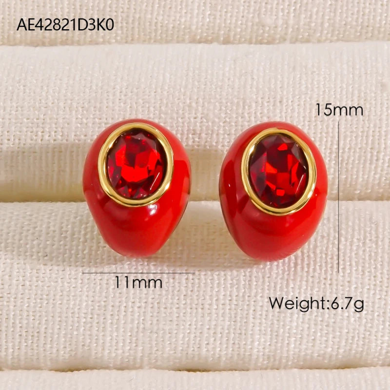 CARLIDANA High Quality Gold Plated Waterdrop Enamel Stud Earrings Jewelry Bridal Wedding Zircon Stone Earrings For Women