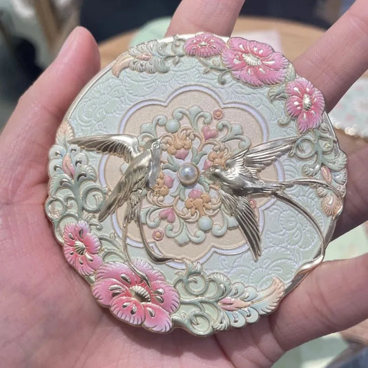 Vintage Chinese Style Mirror Peony Delicate Flower Mini Mirror Cosmetic Tools Portable Pocket Make-up Mirror