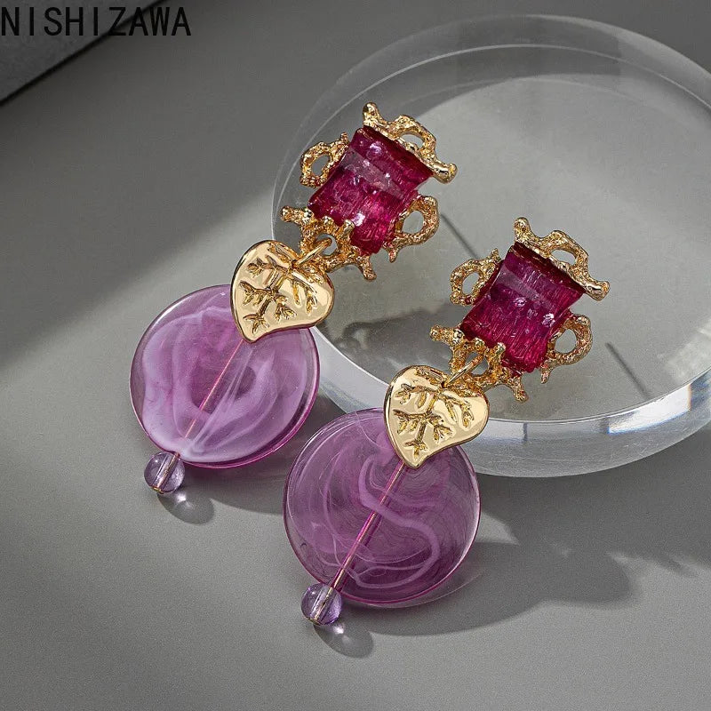 NISHIZAWA Vintage Earrings for Women Geometric Palace Style Elegant Jewelry Rhinestones Simple Fashion Aretes De Mujer