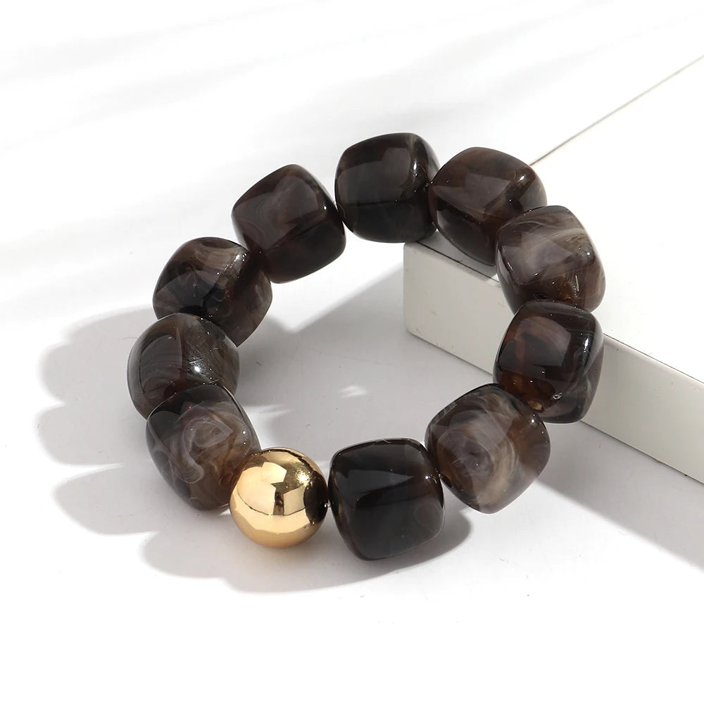 Acrylic Multicolor Irregular Beads Stretchy Bracelets Bangles for Women Resin Marbled Beaded Geometric Elastic Bracelet Jewelry