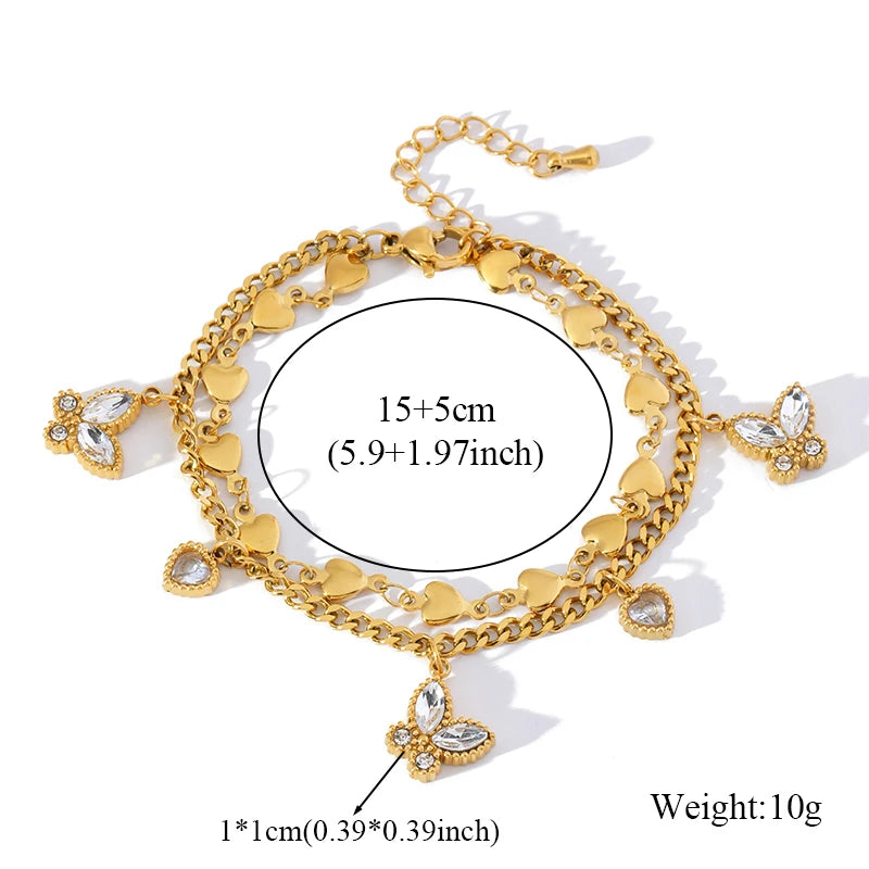 EILIECK 316L Stainless Steel Colorful Star Zircon Charm Bracelet Gold Color Jewelry Trendy Metal Texture Accessories for Women