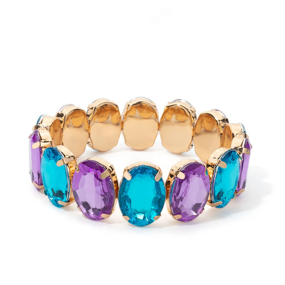 BEUTIFOR New Arrival 18mm Colorful Rhinestone Drop Bracelet for Women Gold Color Copper Prong Setting Crystal Jewelry