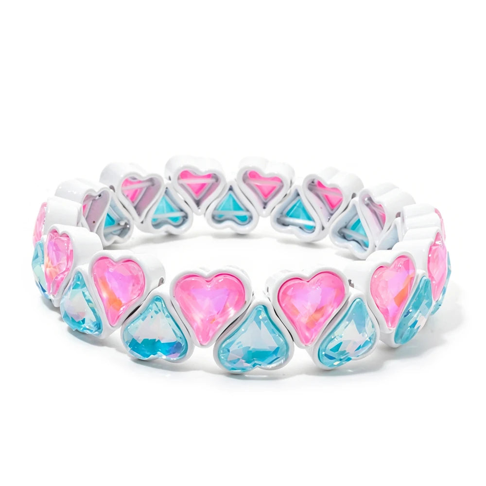 BEUTIFOR Zirconia Double Love Beads Elastic Bangles For Women and Girl Y2K Bohemian Layered Wrap Bracelets Accessory