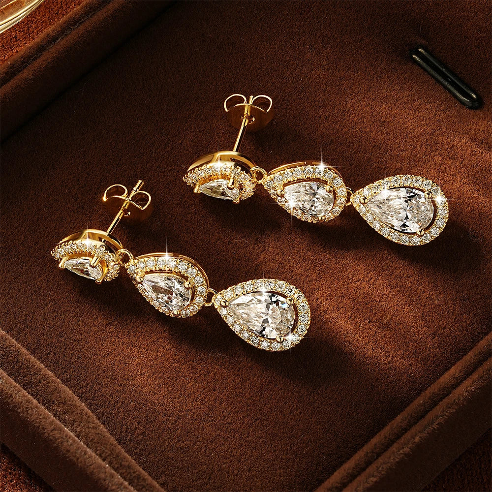 OXTAO Pear Cut D Moissanite&CZ Dangle Drop Earrings with Certified for Women Waterdrop Tassel Earrings Jewelry 14K Gold Filled