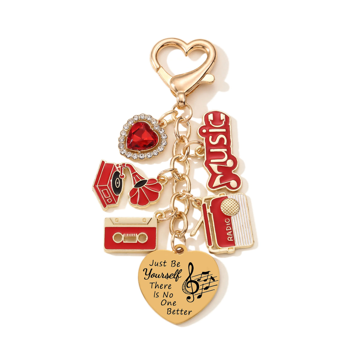 1pc Pretty Red Cartoon Heart Tape Phonograph Music Oil Dripping Keychain Musical Series Handbag Charms Key Ring Gift for Friends