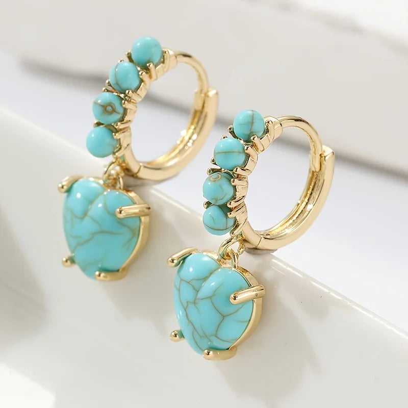 Vintage Imitation Turquoise Romantic Heart Shaped Dangle Earrings for Women's Fashion Festival Anniversary Jewelry Accessories