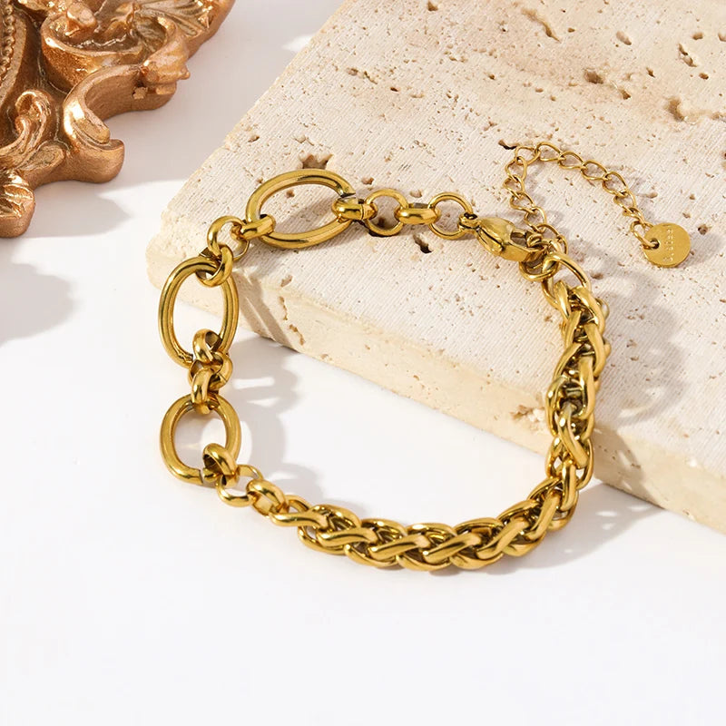 EILIECK 316L Stainless Steel Gold Color Asymmetric Chain Necklace Bracelet Set For Women Fashion Waterproof Jewelry Lady Gift