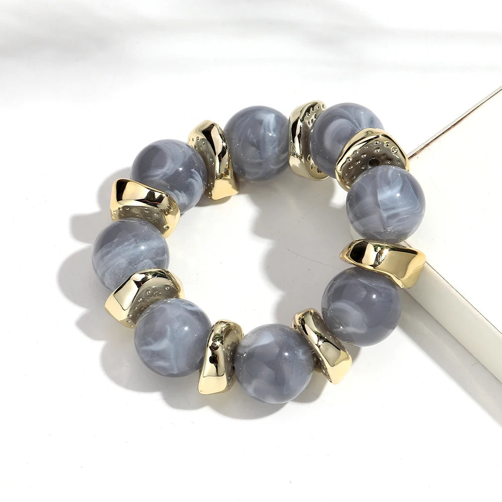 Trendy Acrylic Geometric Round Beads Stretch Bracelets for Women Fashion Irregular CCB Beaded Bangele Bracelet Jewelry Accessory