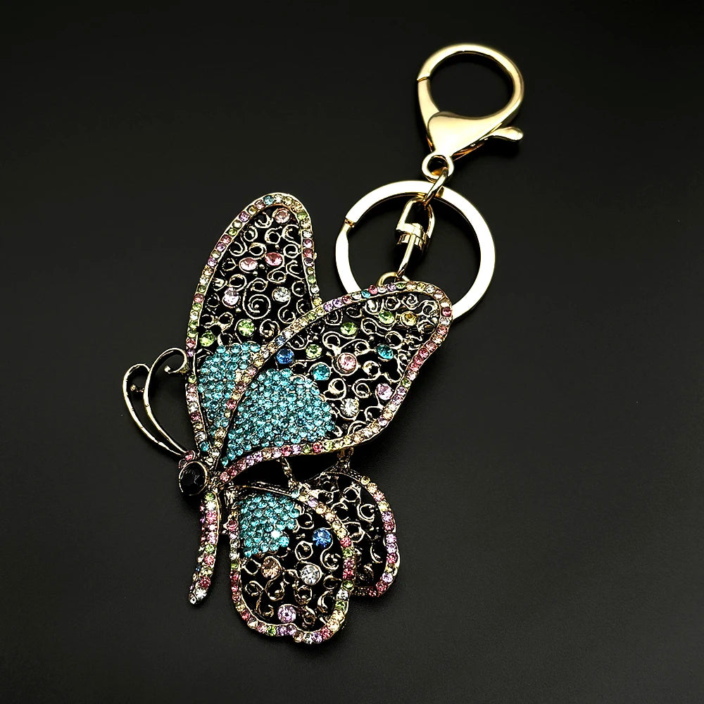Exquisite Aesthetic Butterfly Keychain For Women Men Full Crystal Rhinestone Boho Female Insect Bag Charm Keyholder Jewelry Gift