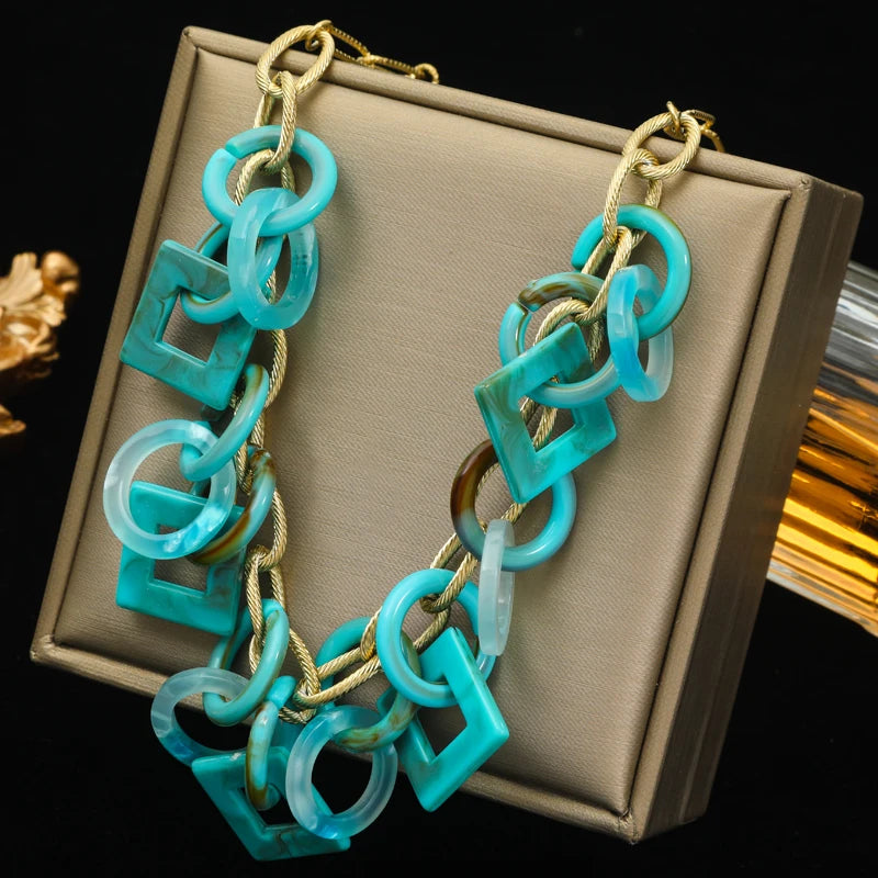EILIECK 316L Stainless Steel Exaggerated Acrylic Link Thick Chain Necklace For Women Girl Fashion Leaves Neck Chain Jewelry Gift