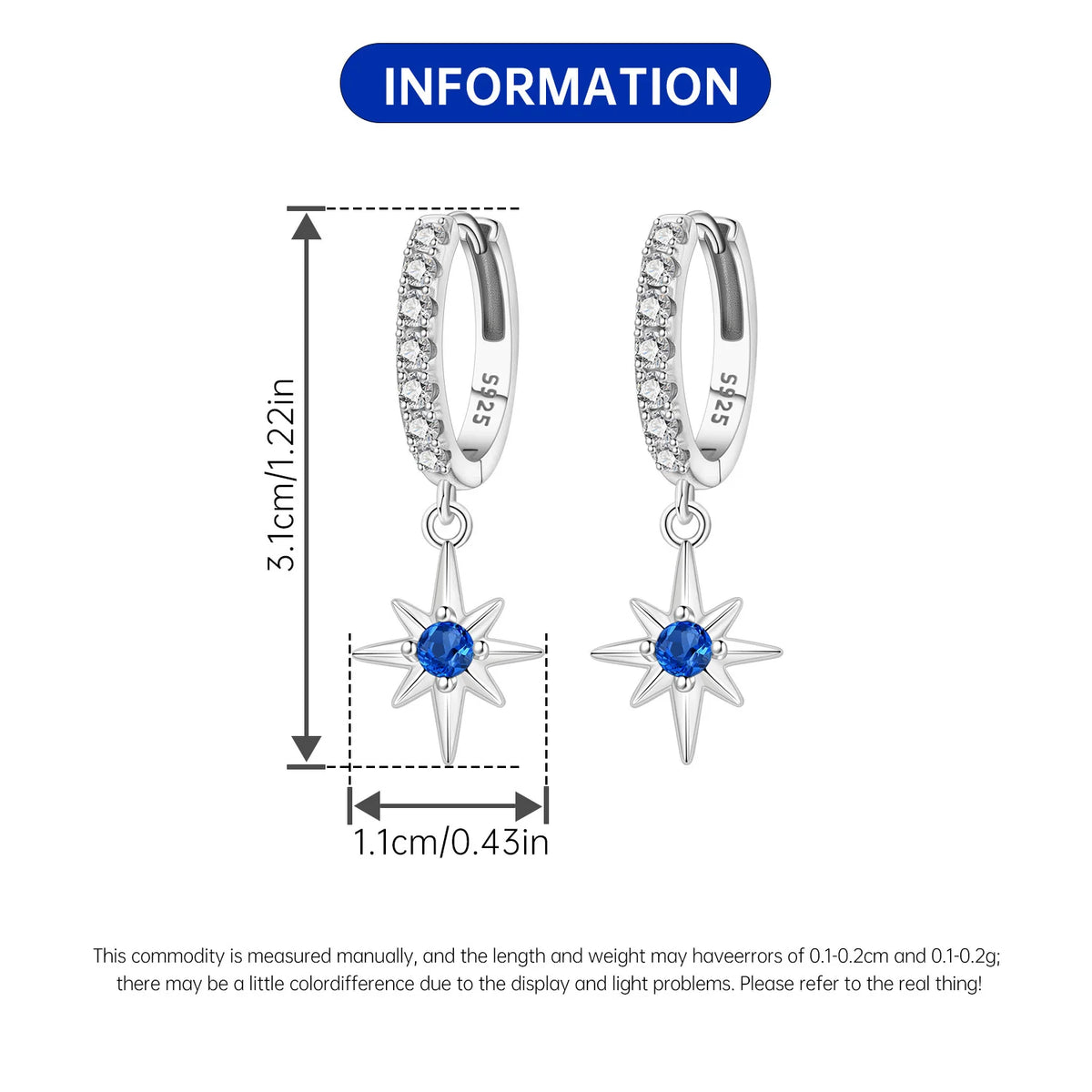 Orstarry 925 Sterling Silver Sparkling Blue Zircon Star Drop Earrings Women Earrings Charm Fashion Versatile Party Jewelry Gifts