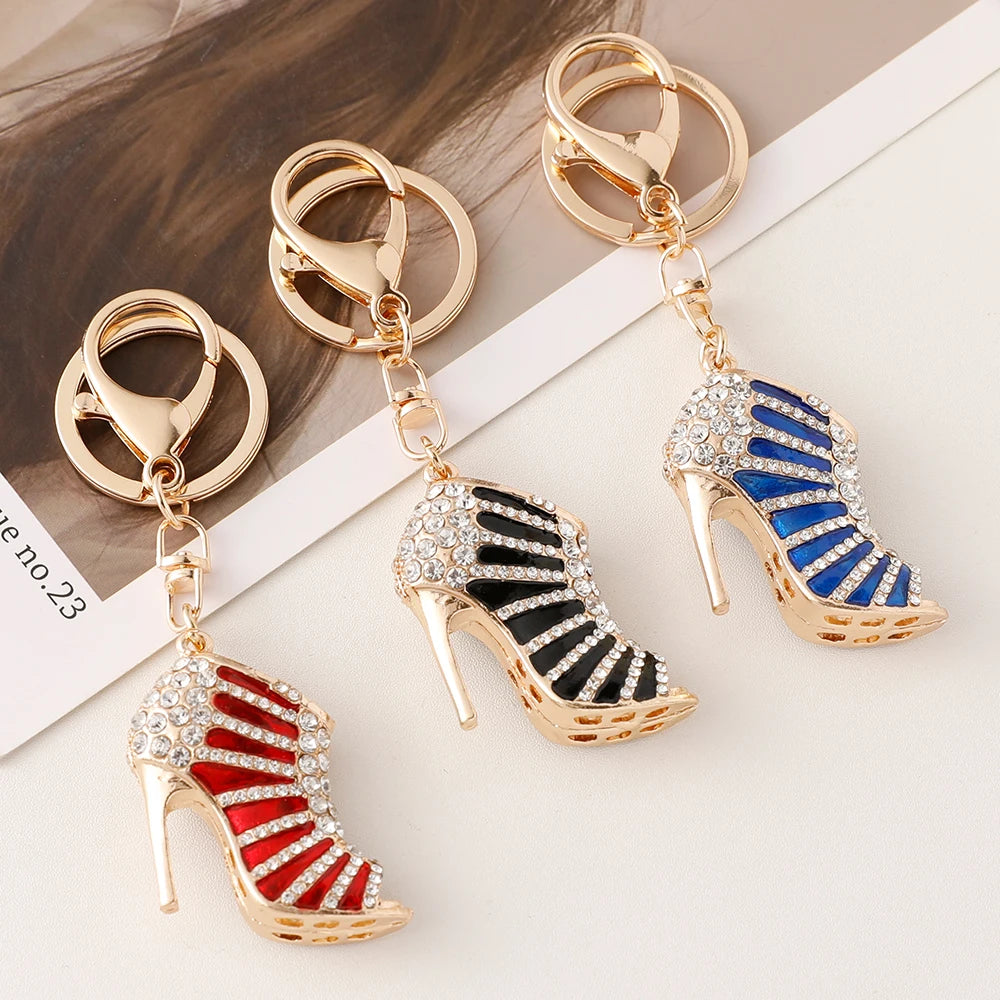 2024 New Sparkling Crystal Luxury Women's High Heels KeyChain Bag Pendant Souvenir Gift Car Key Ring