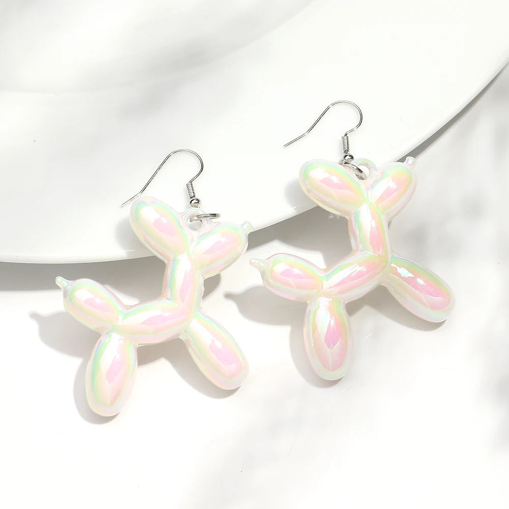 New Trend Candy Colorful Balloon Dog Drop Earrings for Women Personal Iridescent Creative Balloon Dog  Earrings 2025 Jewelry