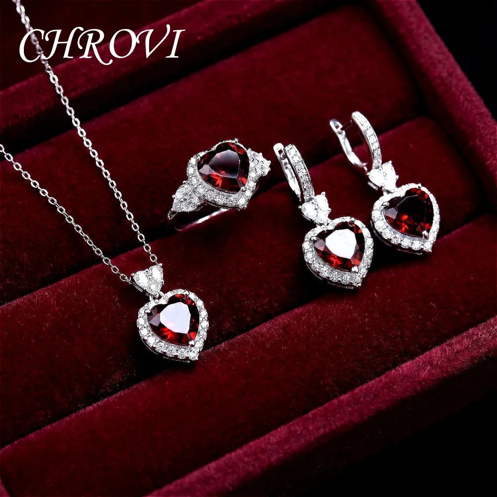Light luxury 925 sterling silver new Palan set of ring, pendant, earrings, studs, sweet heart, fashionable and simple