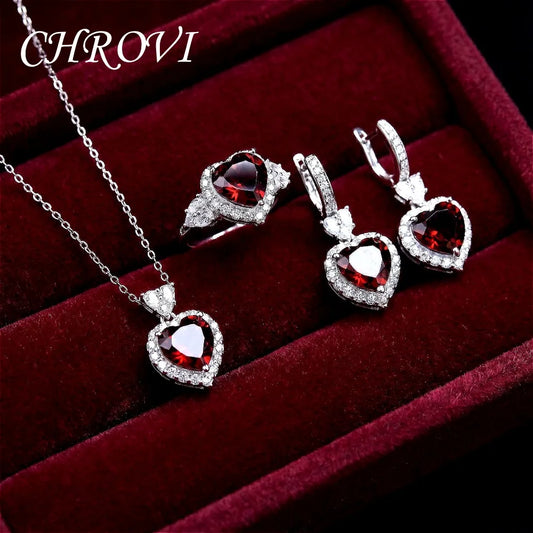 Light luxury 925 sterling silver new Palan set of ring, pendant, earrings, studs, sweet heart, fashionable and simple