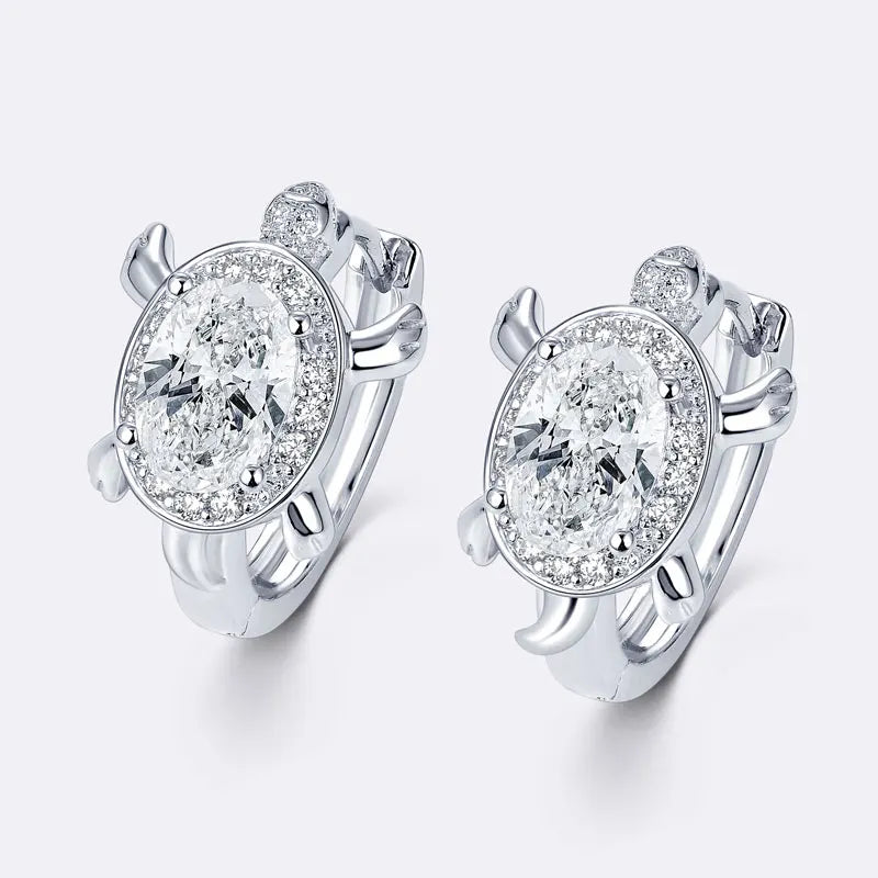 OXTAO Moissanite Cute Turtle Style Hoop Earrings Oval 5x7mm D VVS1 14K Gold Filled Versatile Gold Color Wedding Female Jewelry