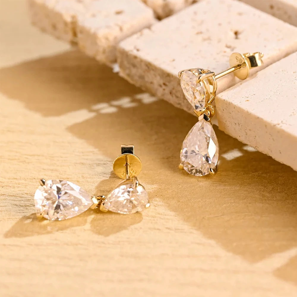 5cttw Double Pear Cut Moissanite Drop Earring for Women GRA Certified 925 Sterling Silver Plated 18K Gold Waterdrop Fine Jewelry