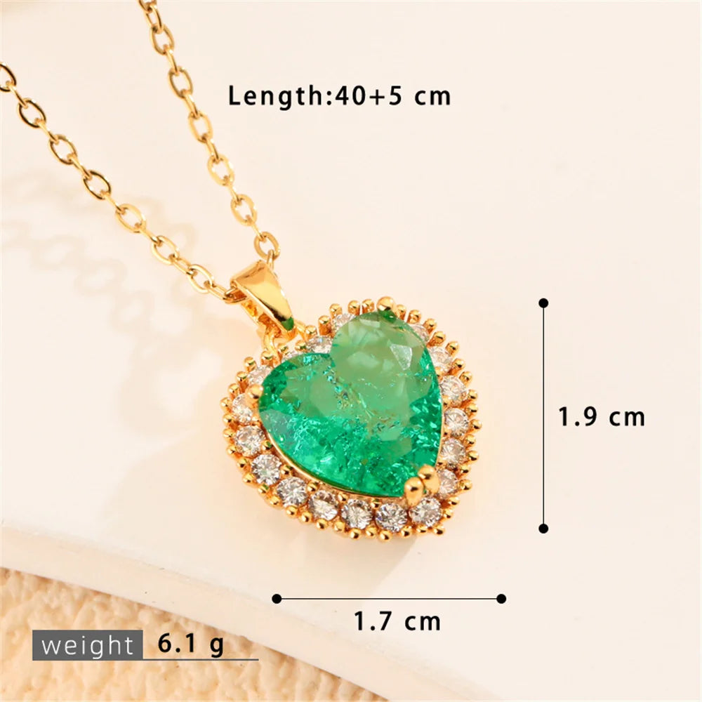 Small Heart Love Charm Female Pink Green Zircon 2026 Fashion Pendant Necklace Gold Silver Color Wedding Jewelry For Cute Women