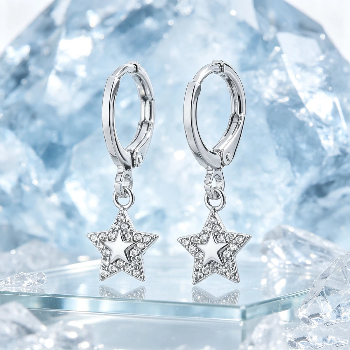 Small Star White Zircon Stone Trendy Hoop Earrings Charm Cute Female Silver Gold Color Wedding Jewelry For Women