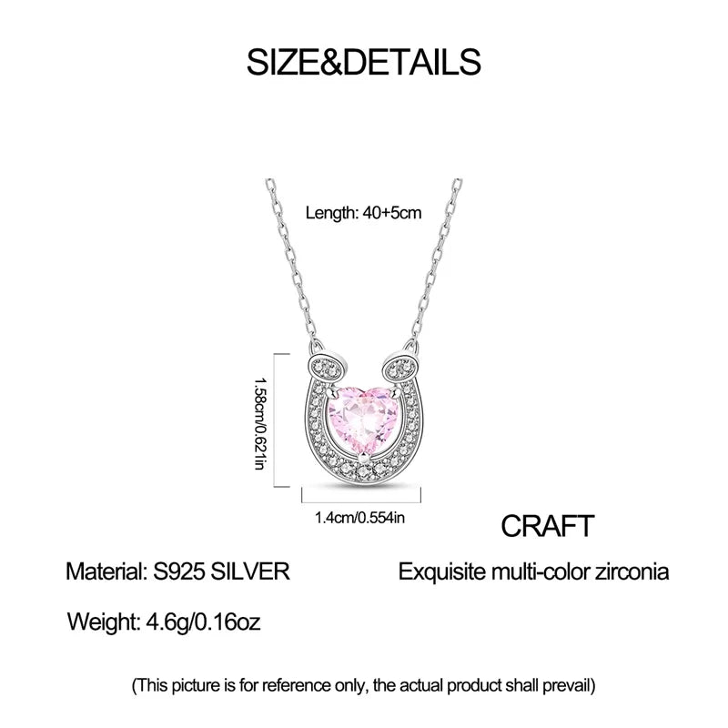 2026 New 925 Sterling Silver Pink Zirconium Horseshoe Necklace For Women Birthday Anniversary Jewelry Gifts