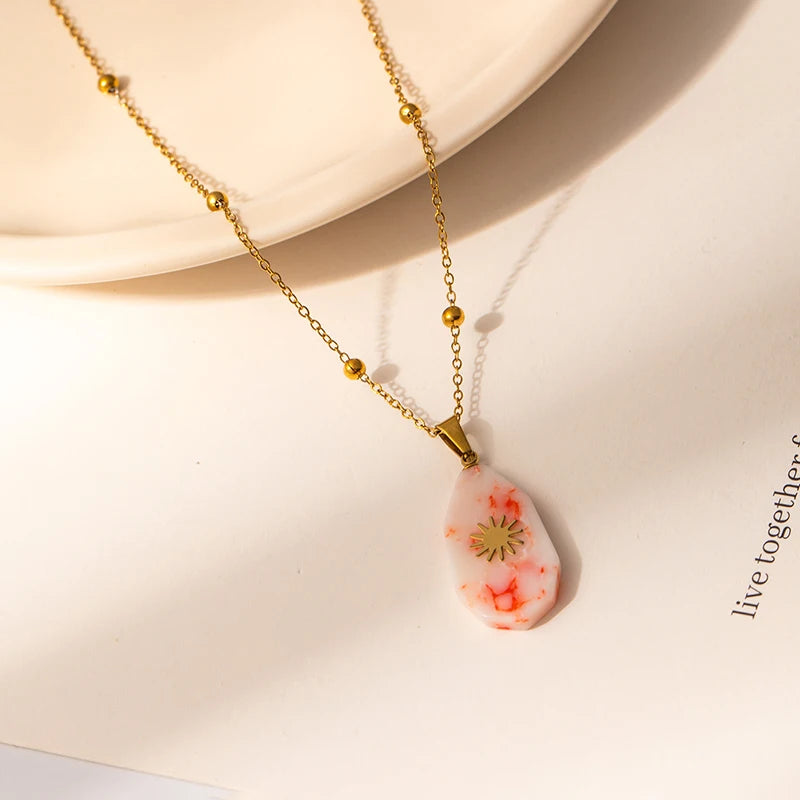 ANENJERY 316L Stainless Steel Geometry Stone Star Sun Cross Necklace For Women Vintage Fashion Niche Lady Jewelry Gift Wholesale