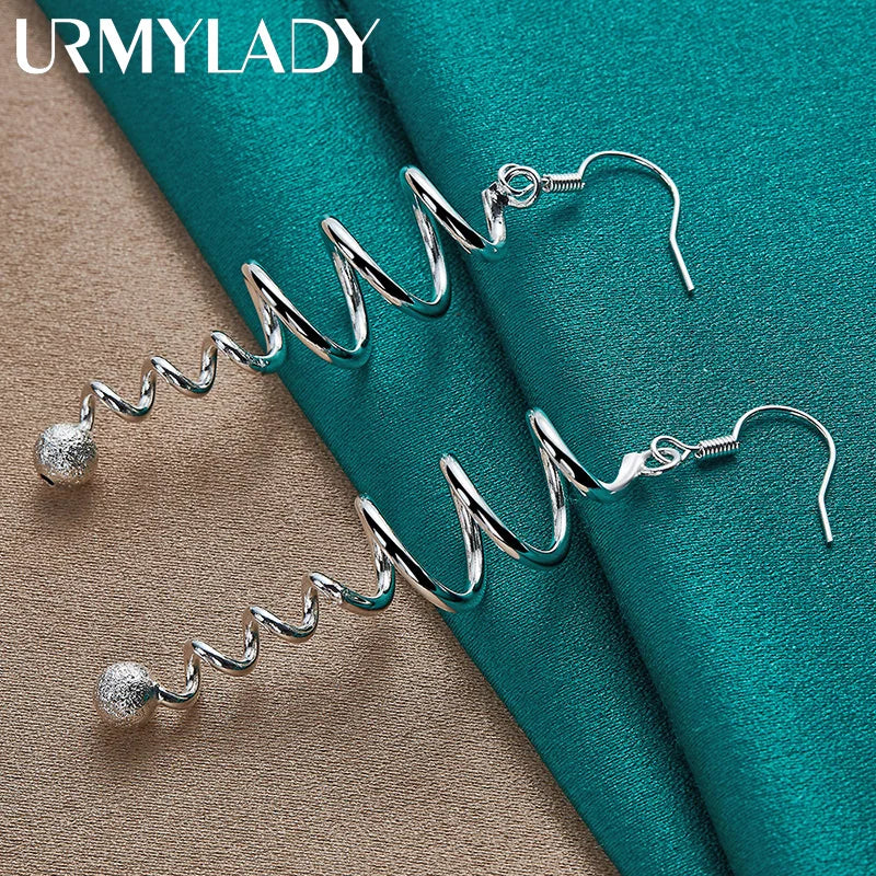 URMYLADY 925 Sterling Silver Spiral Ball Earrings For Women Fashion Wedding Engagement Party Charm Jewelry